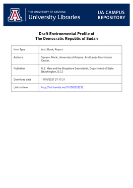 DRAFT Environmental Profile the Democratic Republic of Sudan Prepared by the Arid Lands Information Center Office of Arid Lands