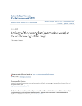 Ecology of the Evening Bat (&lt;I&gt;Nycticeius Humeralis&lt;/I&gt;) at The