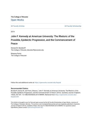 John F. Kennedy at American University: the Rhetoric of the Possible, Epideictic Progression, and the Commencement of Peace