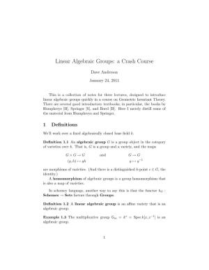 Linear Algebraic Groups: a Crash Course