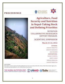Agriculture, Food Security and Nutrition in Nepal-Taking Stock And