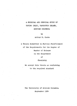 A Physical and Chemical Study of Tofino Inlet