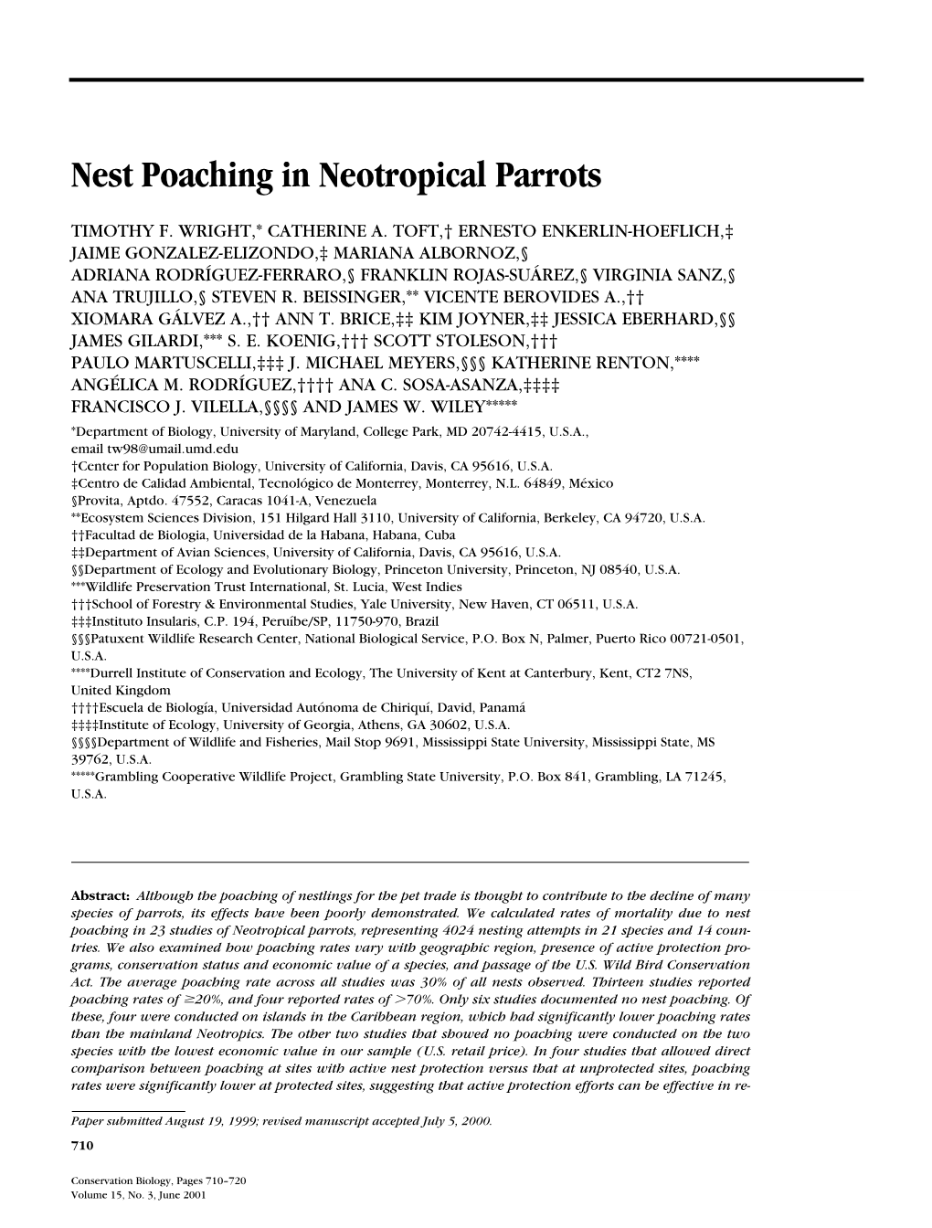 Nest Poaching in Neotropical Parrots