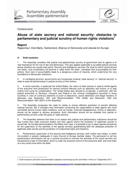 Abuse of State Secrecy and National Security: Obstacles to Parliamentary and Judicial Scrutiny of Human Rights Violations 1