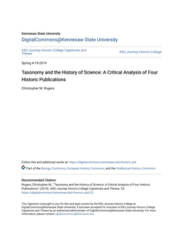 Taxonomy and the History of Science: a Critical Analysis of Four Historic Publications