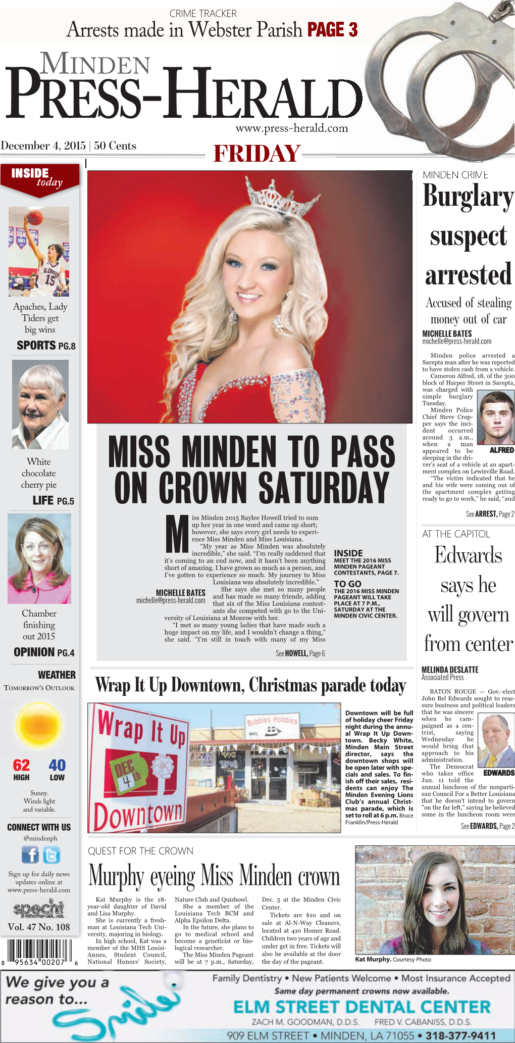 Miss Minden to Pass on Crown Saturday