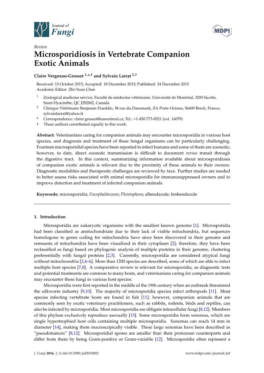 Microsporidiosis in Vertebrate Companion Exotic Animals