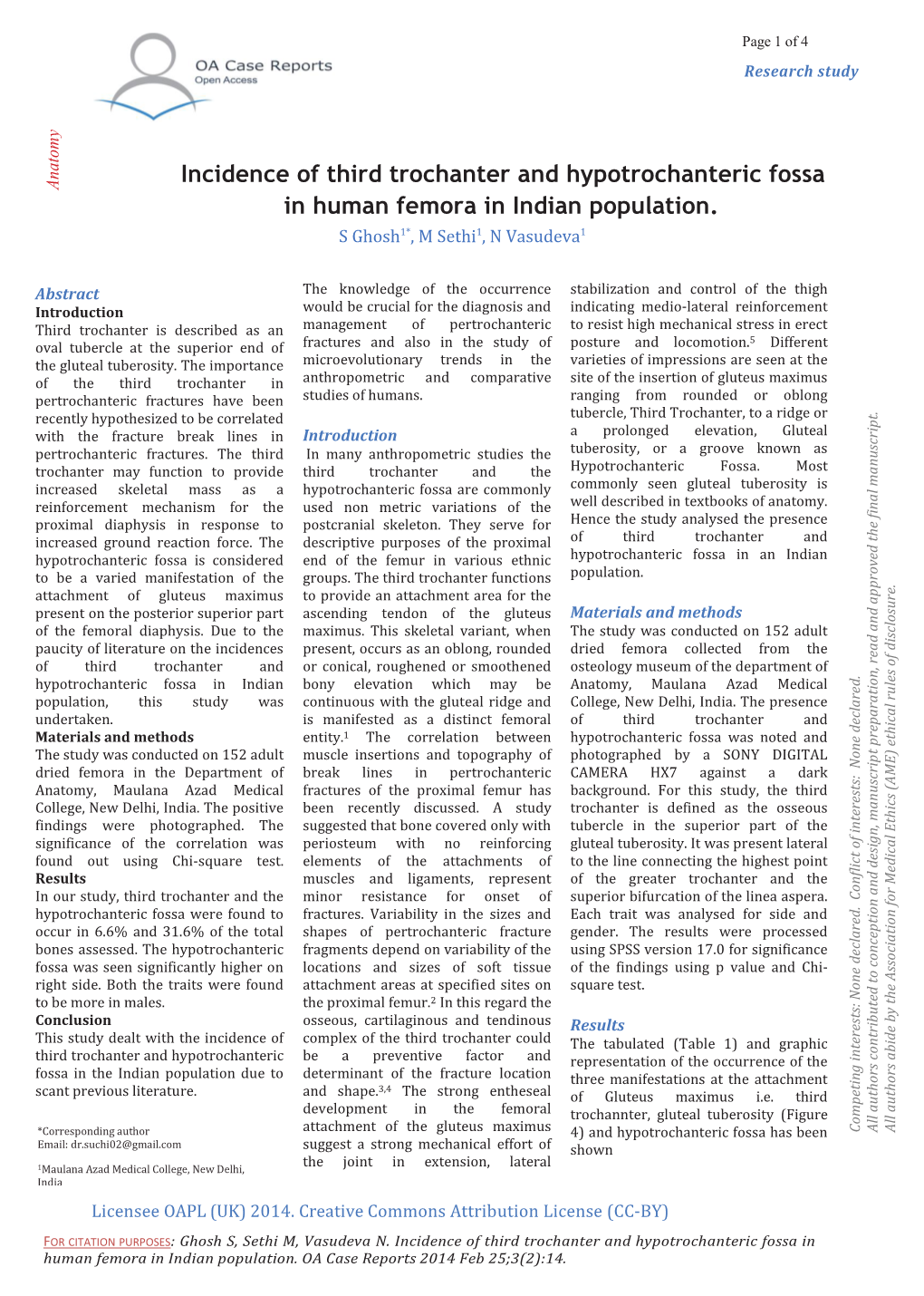 Incidence of Third Trochanter and Hypotrochanteric Fossa in Human Femora in Indian Population