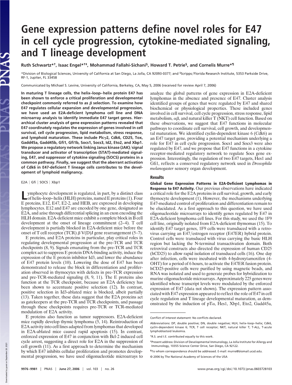 Gene Expression Patterns Define Novel Roles for E47 in Cell Cycle Progression, Cytokine-Mediated Signaling, and T Lineage Development