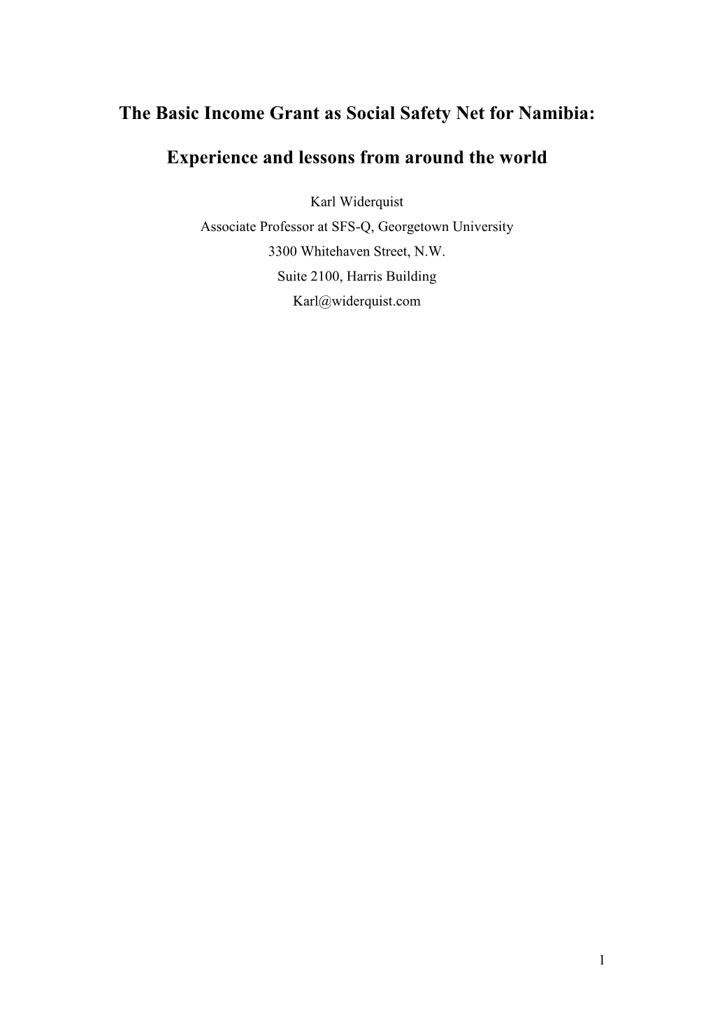 The Basic Income Grant As Social Safety Net for Namibia: Experience and Lessons from Around the World