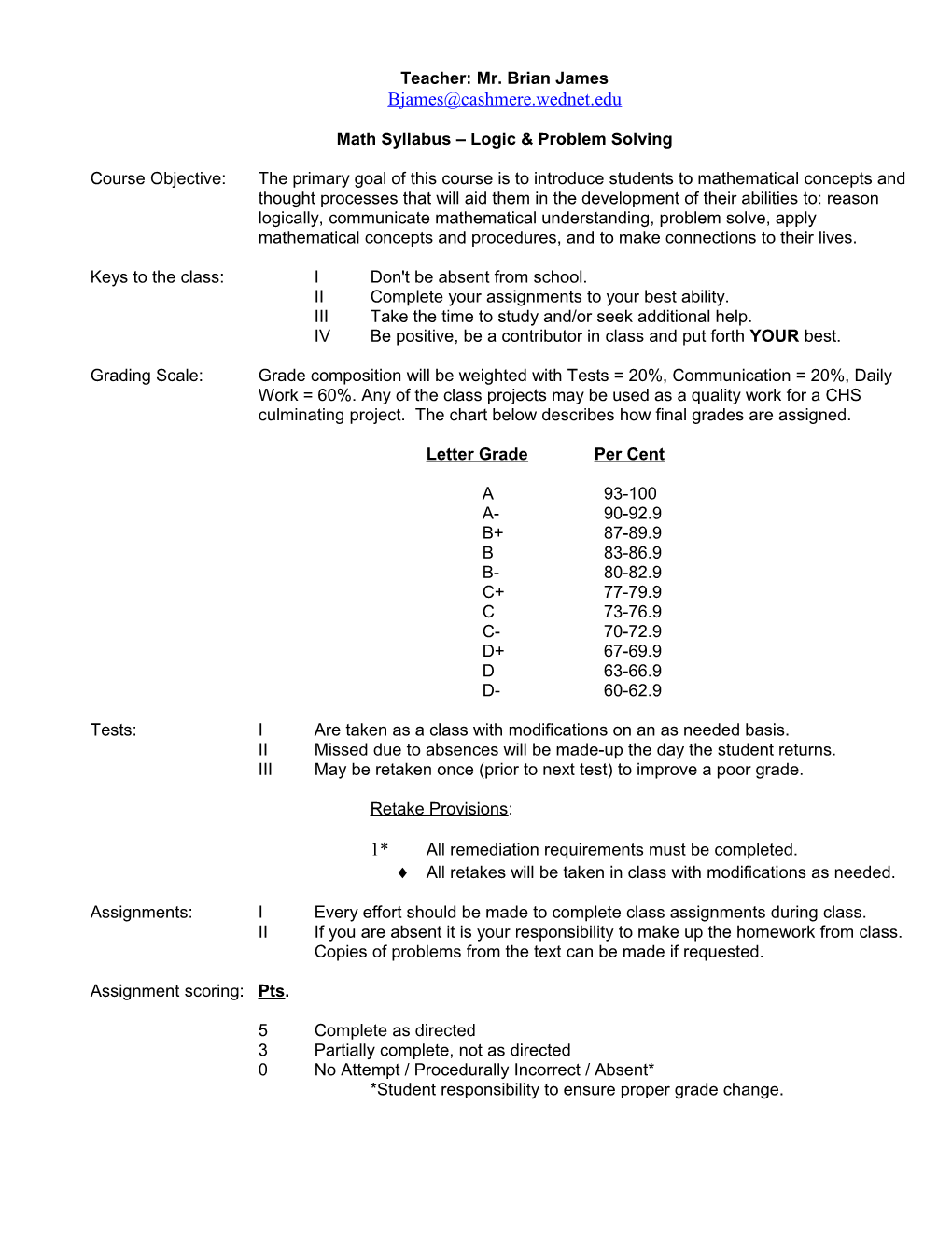 Math Syllabus Logic & Problem Solving