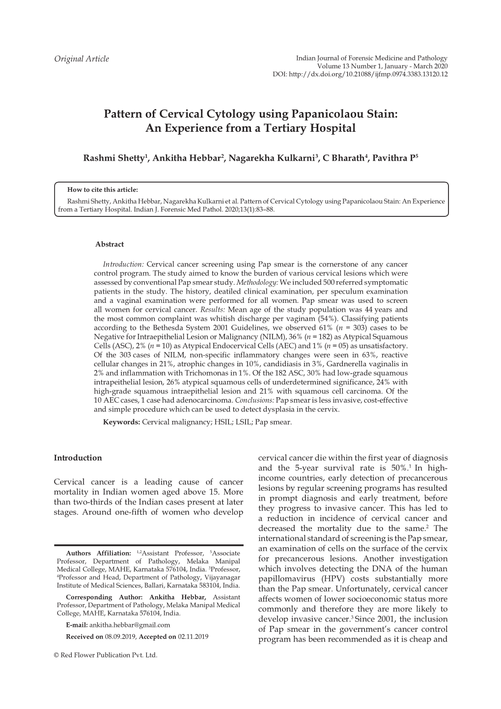 Pattern of Cervical Cytology Using Papanicolaou Stain: an Experience from a Tertiary Hospital