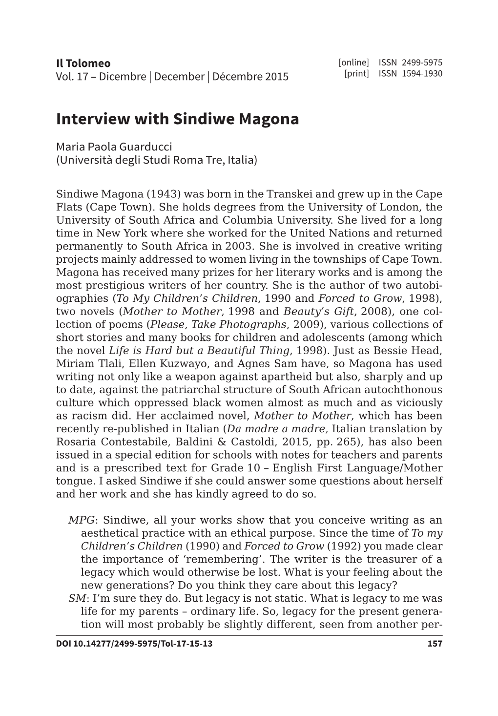 Interview with Sindiwe Magona