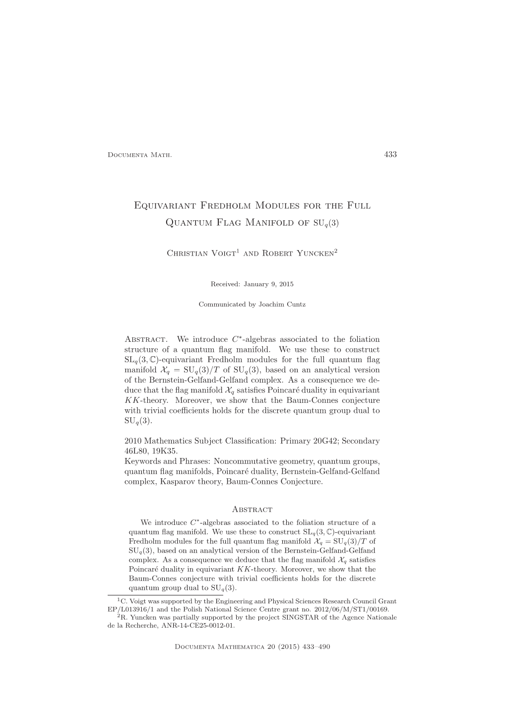 Equivariant Fredholm Modules for the Full Quantum Flag Manifold of Suq(3)