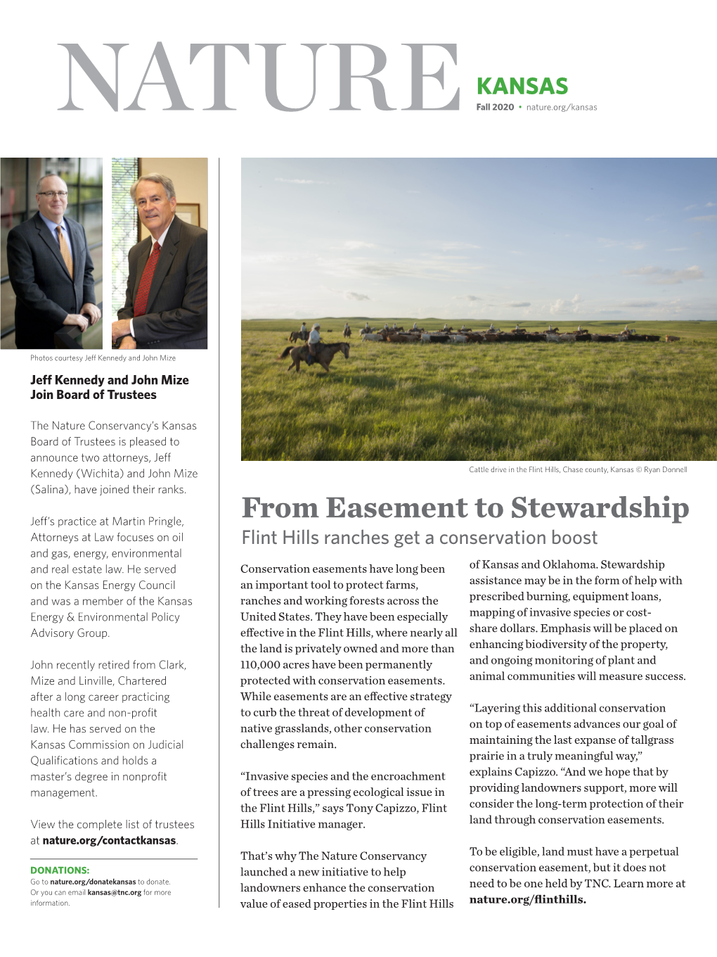 From Easement to Stewardship Attorneys at Law Focuses on Oil Flint Hills Ranches Get a Conservation Boost and Gas, Energy, Environmental and Real Estate Law