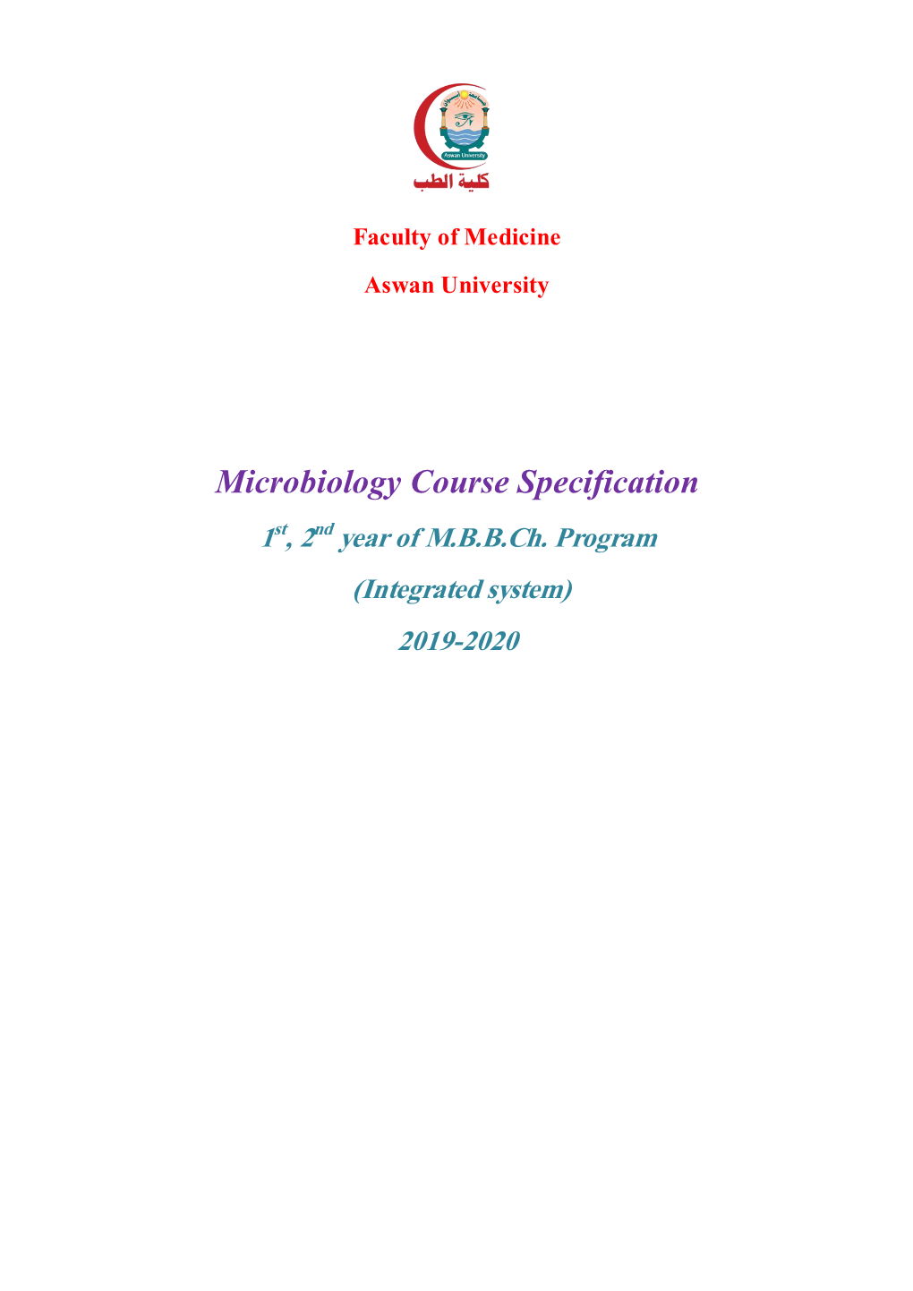 Microbiology Course Specification 1St, 2Nd Year of M.B.B.Ch