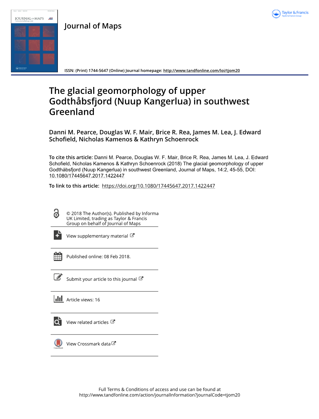 The Glacial Geomorphology of Upper Godthåbsfjord (Nuup Kangerlua) in Southwest Greenland