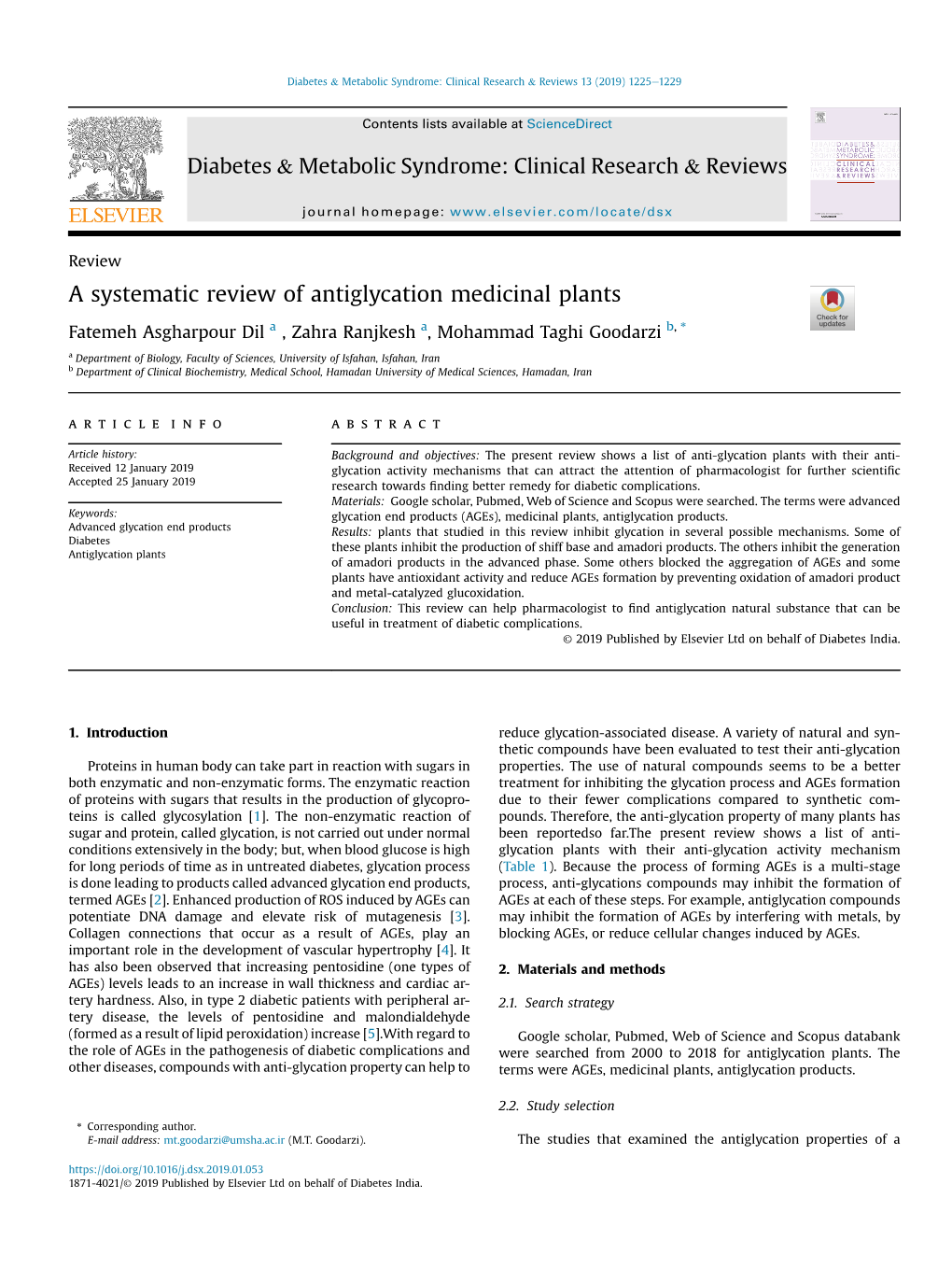 A Systematic Review of Antiglycation Medicinal Plants