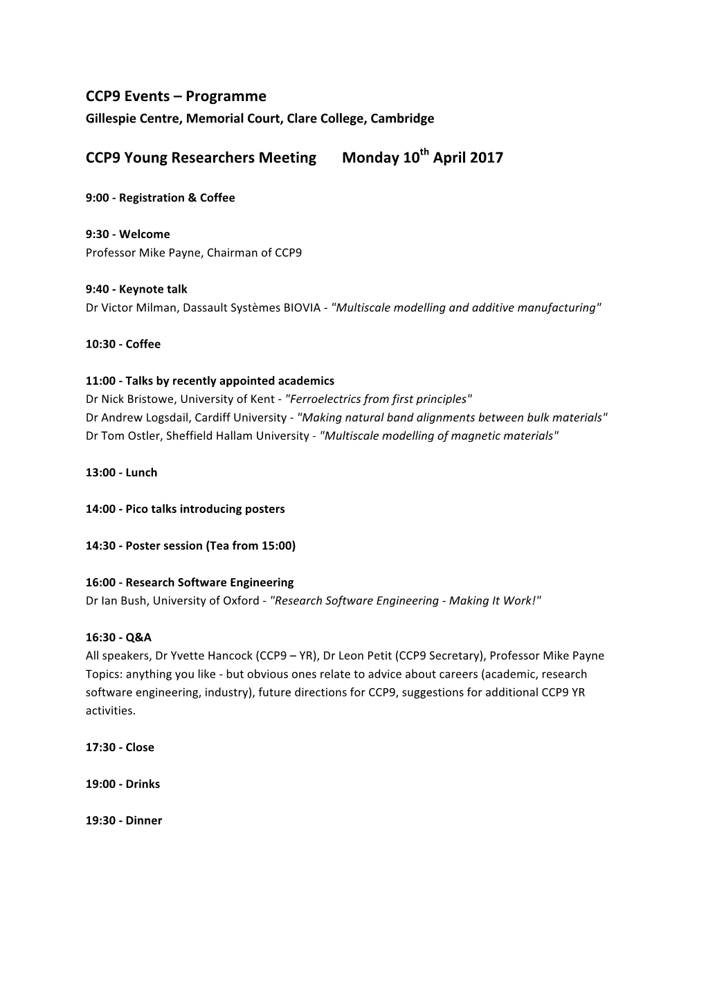 CCP9 Events – Programme CCP9 Young Researchers Meeting