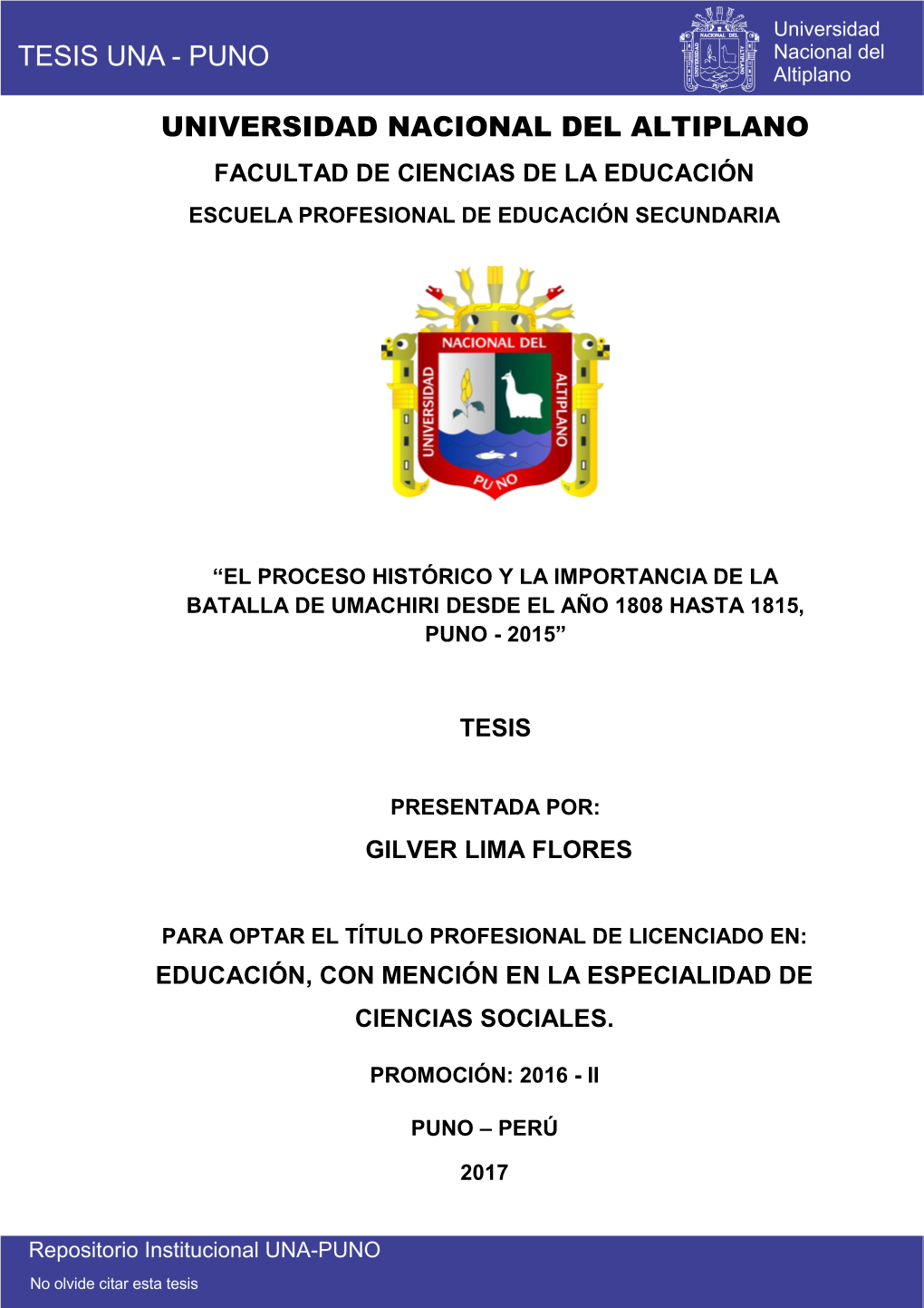 Universidad Nacional Del Altiplano Facultad De Ciencias De La Educación Escuela Profesional De Educación Secundaria