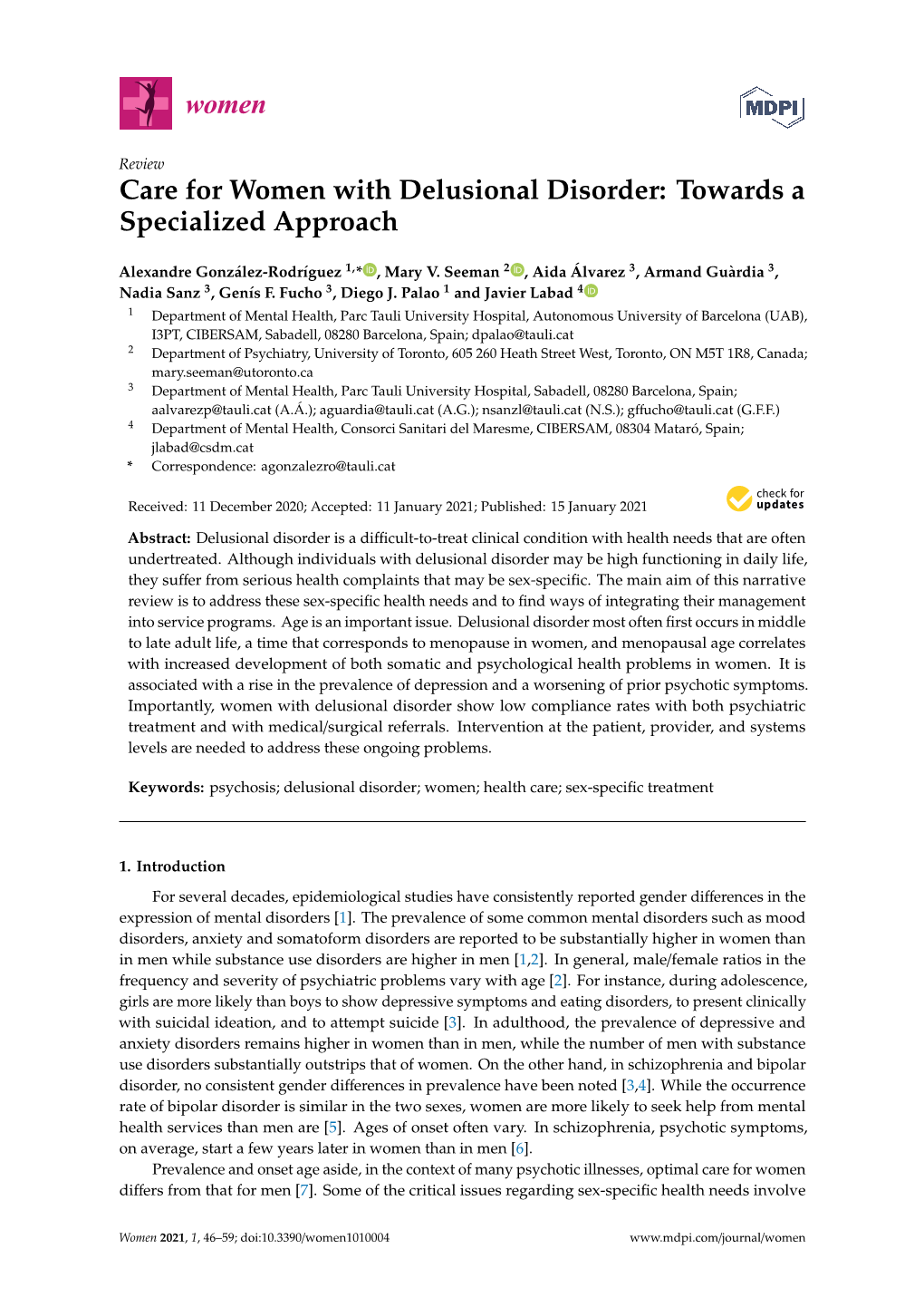 Care for Women with Delusional Disorder: Towards a Specialized Approach