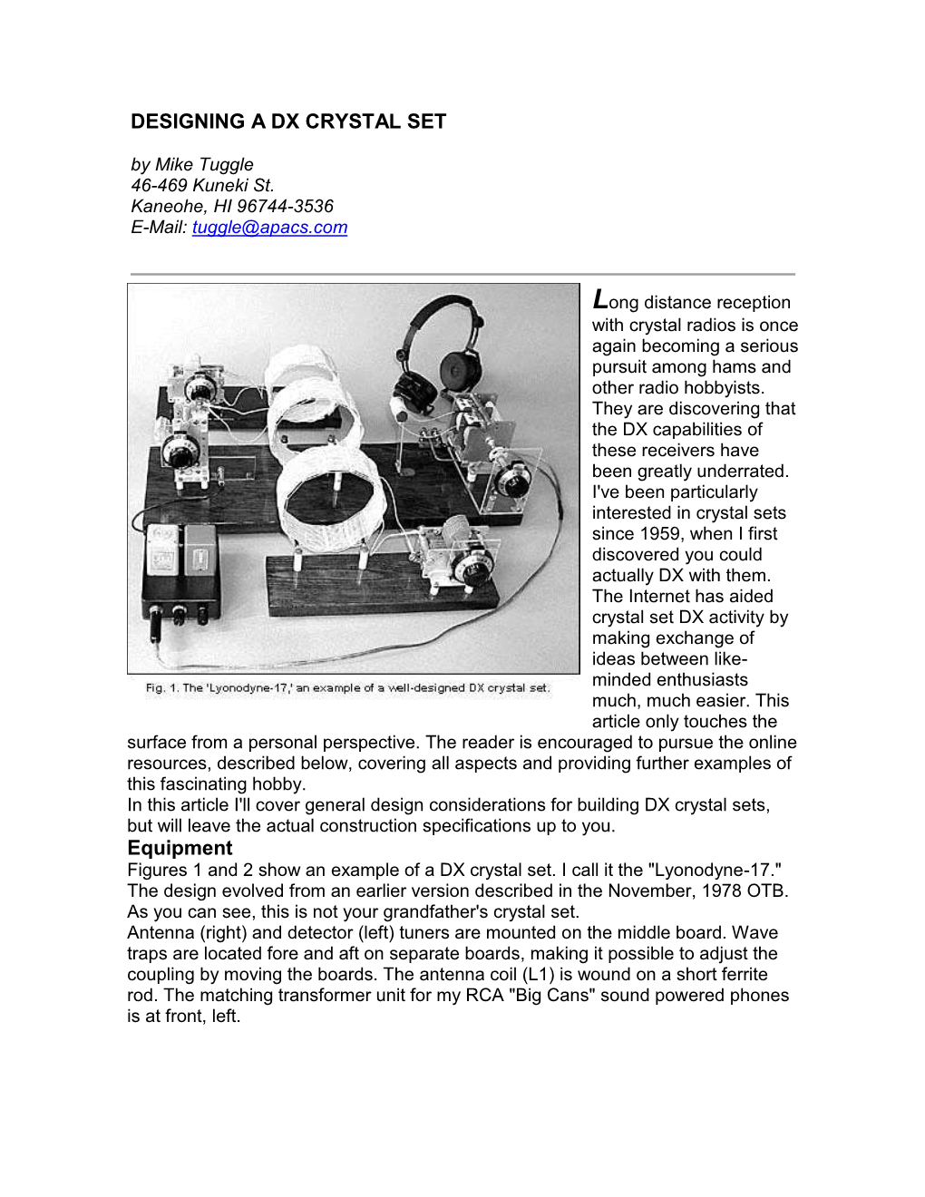 DESIGNING a DX CRYSTAL SET Equipment