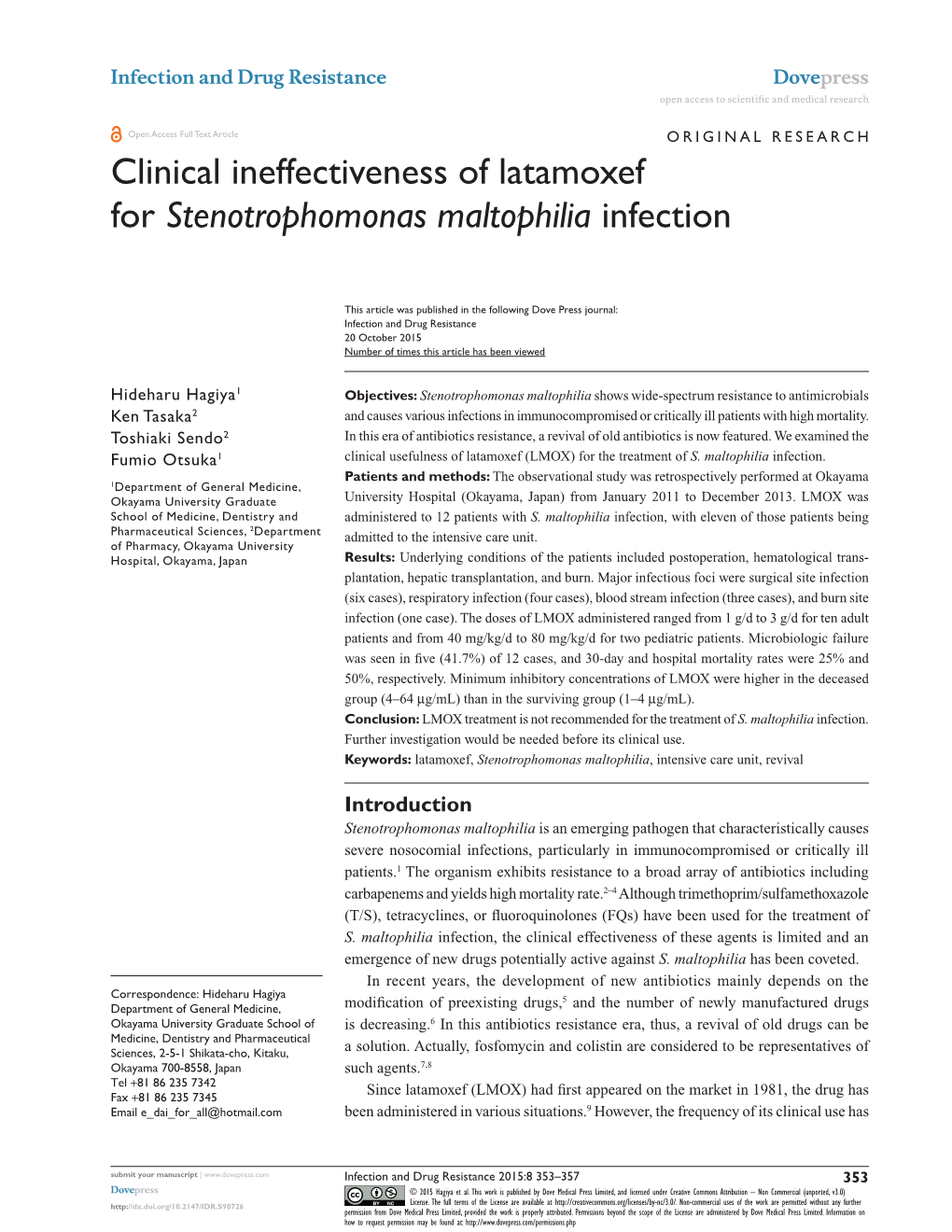 Clinical Ineffectiveness of Latamoxef for Stenotrophomonas Maltophilia Infection