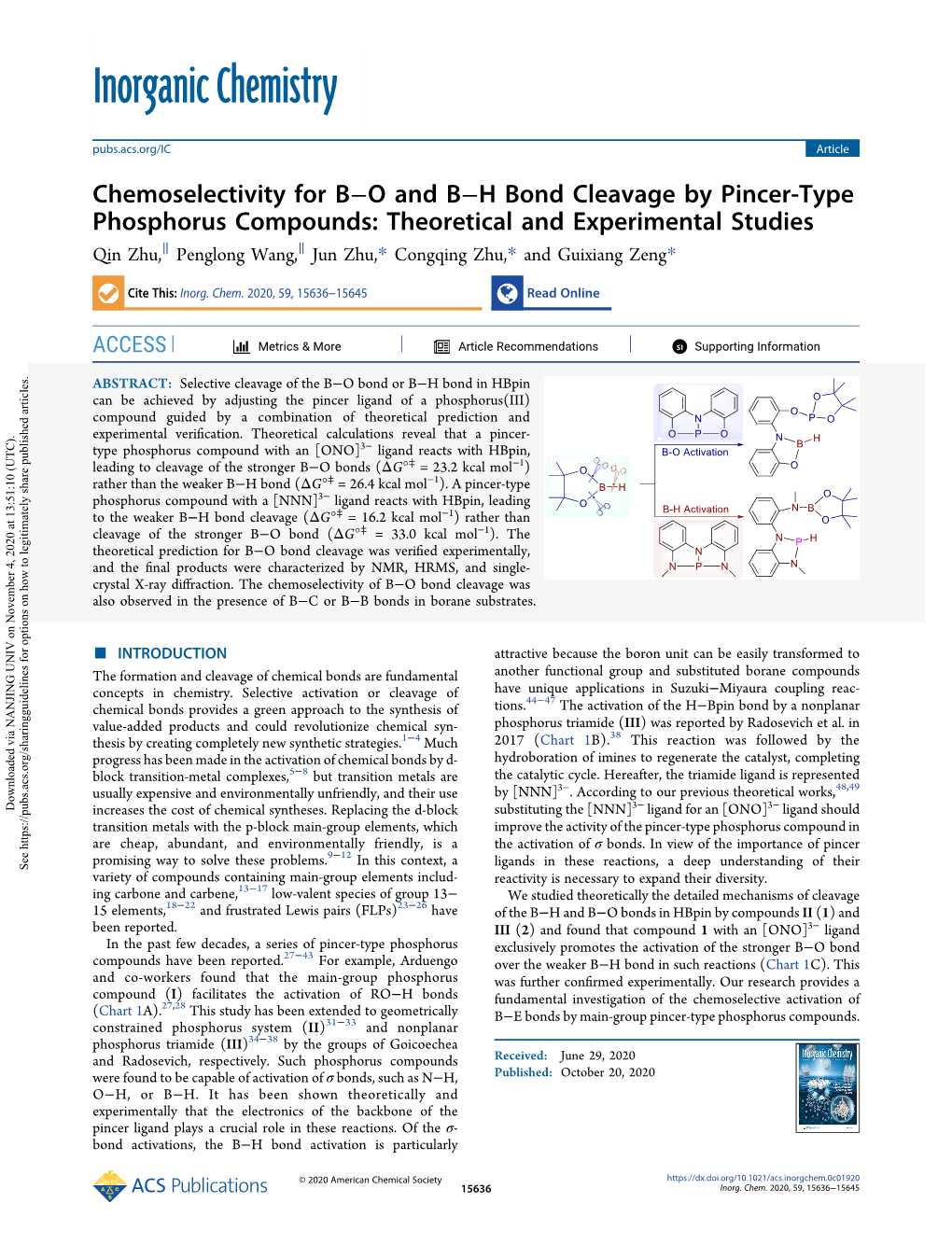 Chemoselectivity for B−O and B−H Bond Cleavage by Pincer-Type