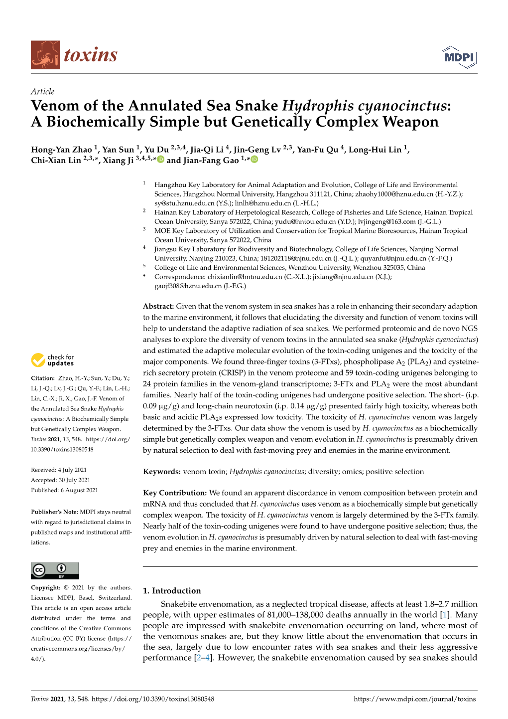 Venom of the Annulated Sea Snake Hydrophis Cyanocinctus: a Biochemically Simple but Genetically Complex Weapon