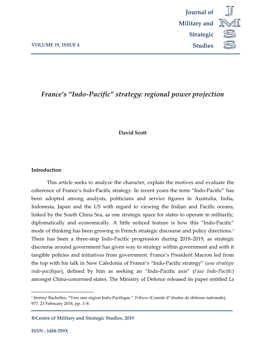 France's “Indo-Pacific” Strategy: Regional Power Projection
