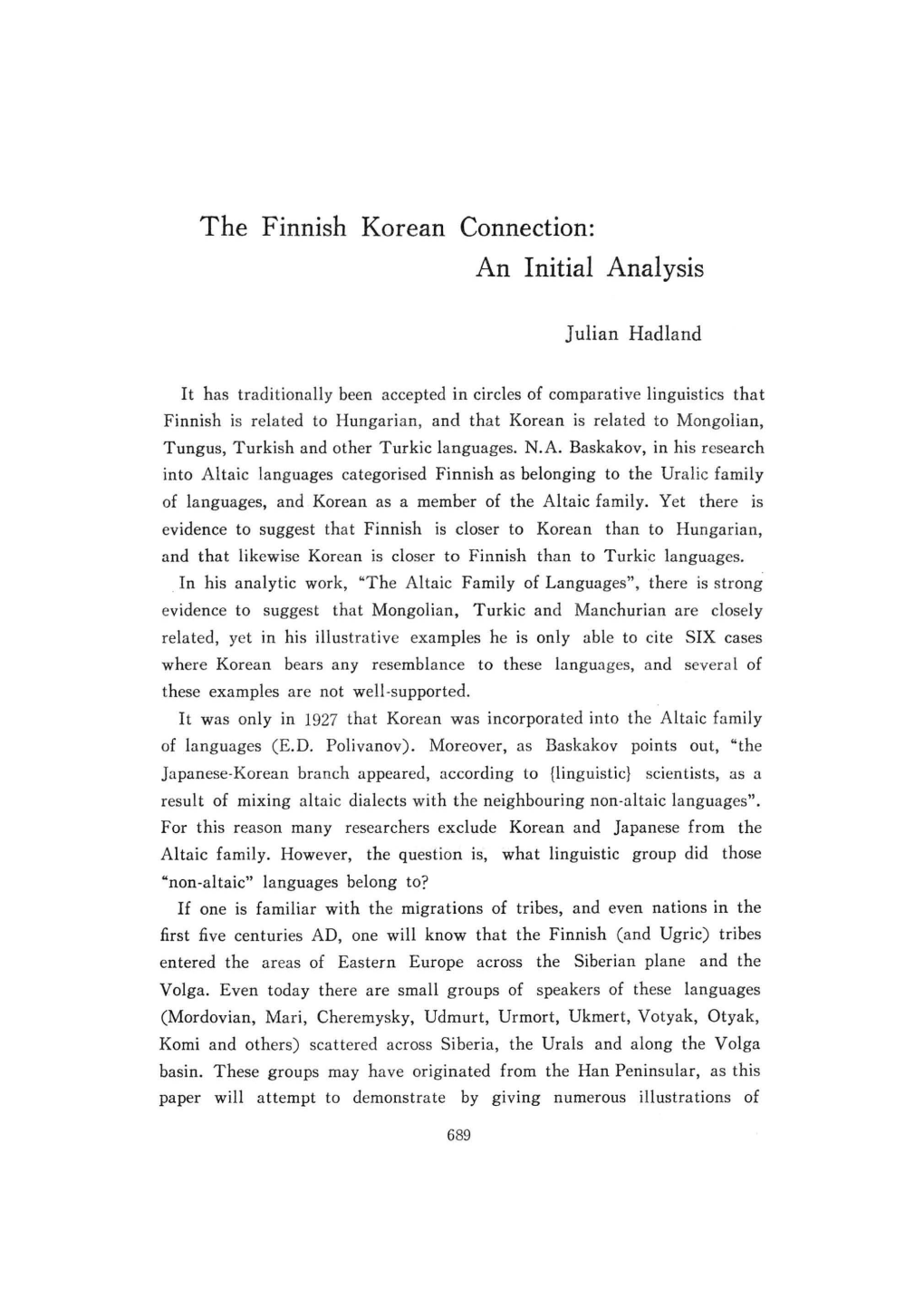 The Finnish Korean Connection: an Initial Analysis