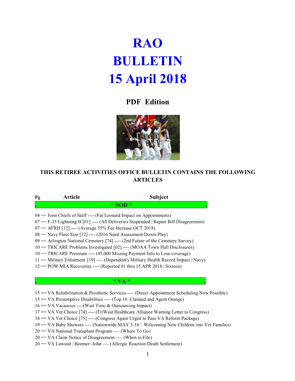 RAO BULLETIN 15 April 2018