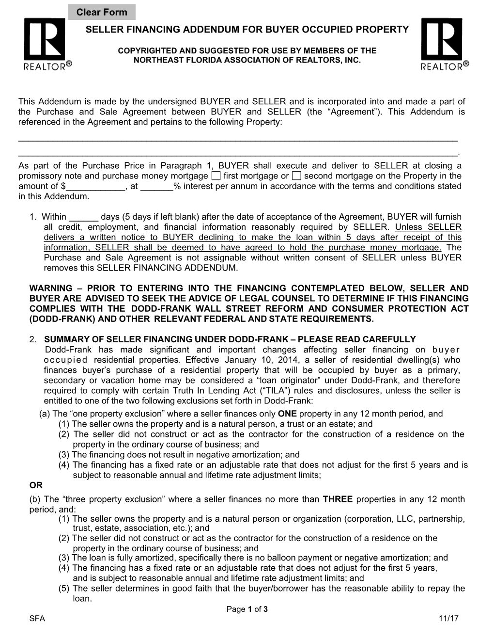 Seller Financing Addendum for Buyer Occupied Property