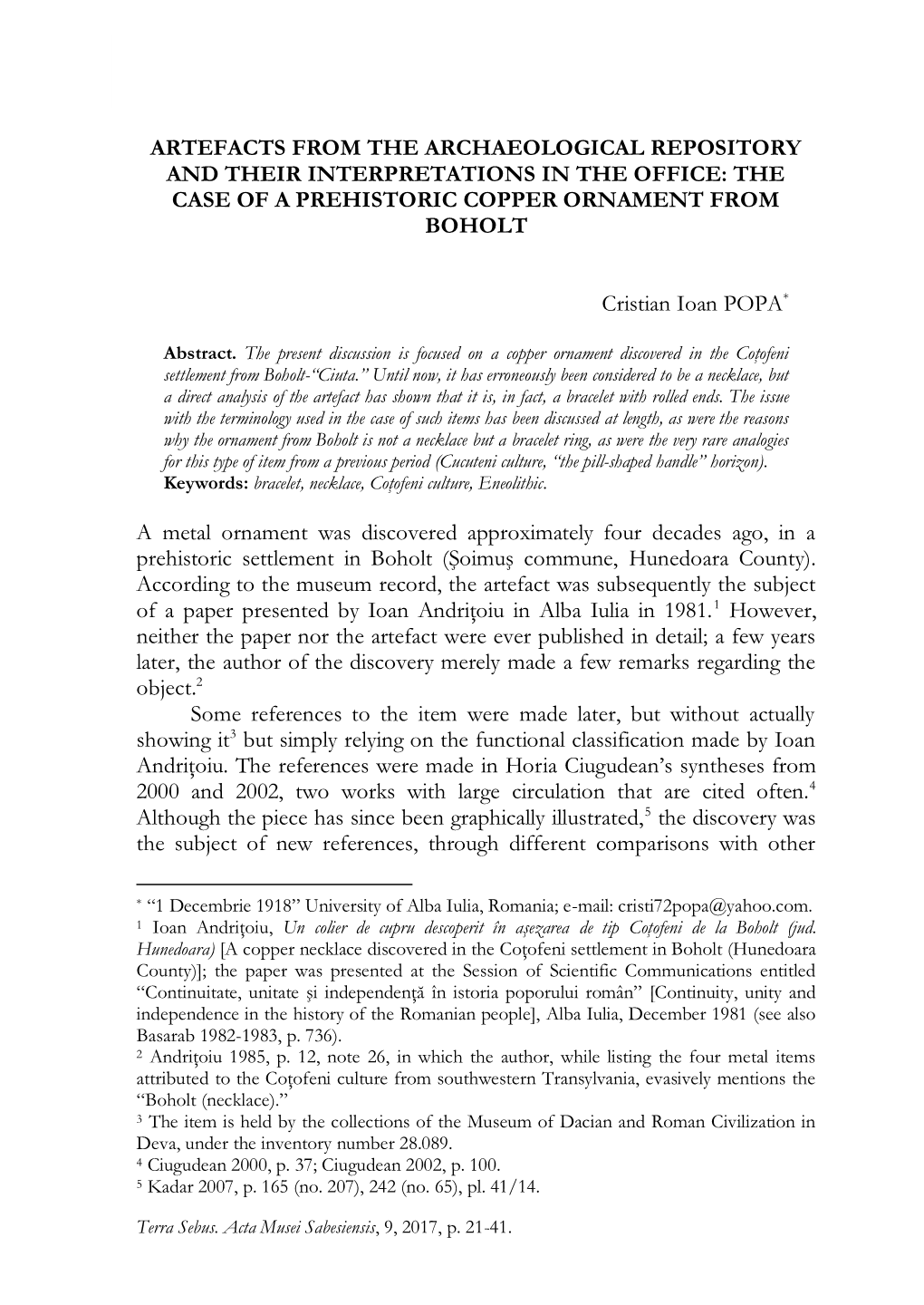 Artefacts from the Archaeological Repository and Their Interpretations in the Office: the Case of a Prehistoric Copper Ornament from Boholt