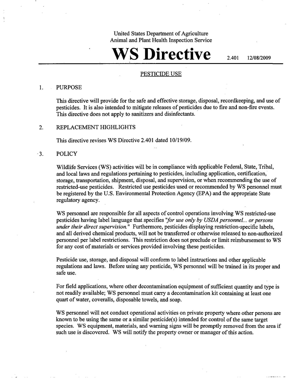 WS Directive 2.401 12/08/2009
