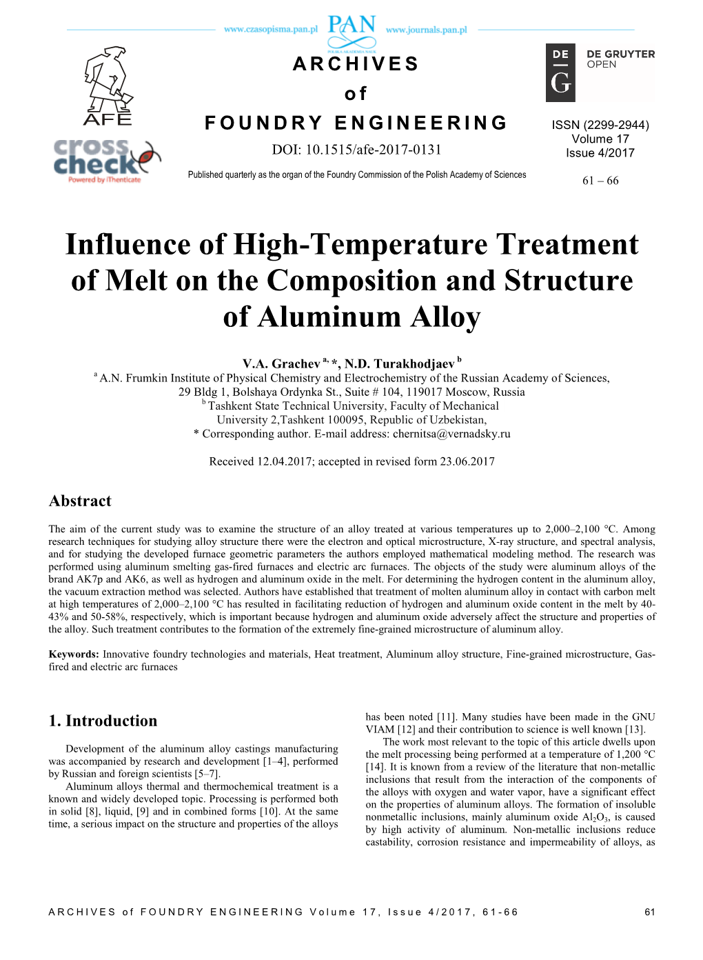 Influence of High-Temperature Treatment of Melt on the Composition and Structure of Aluminum Alloy