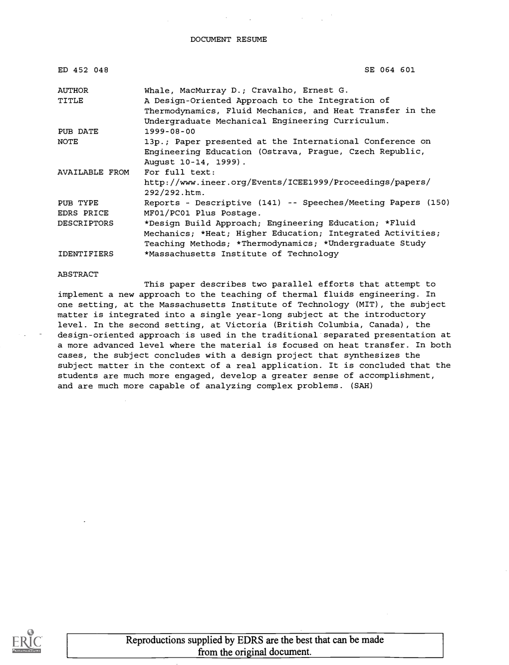 A Design-Oriented Approach to the Integration of Thermodynamics, Fluid Mechanics, and Heat Transfer in the Undergraduate Mechanical Engineering Curriculum