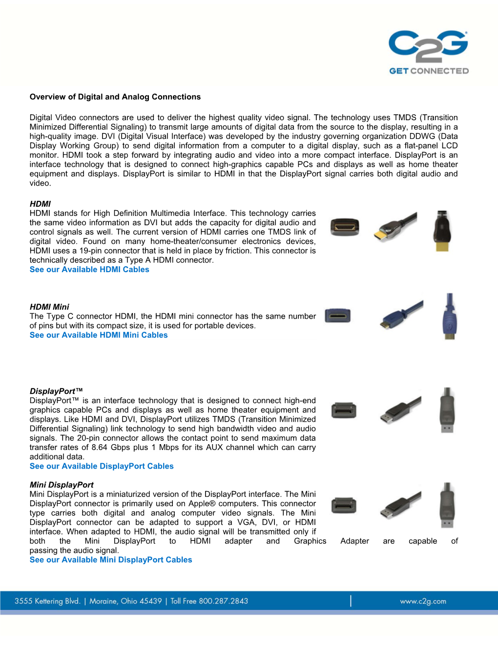 Overview of Digital and Analog Connections Digital Video