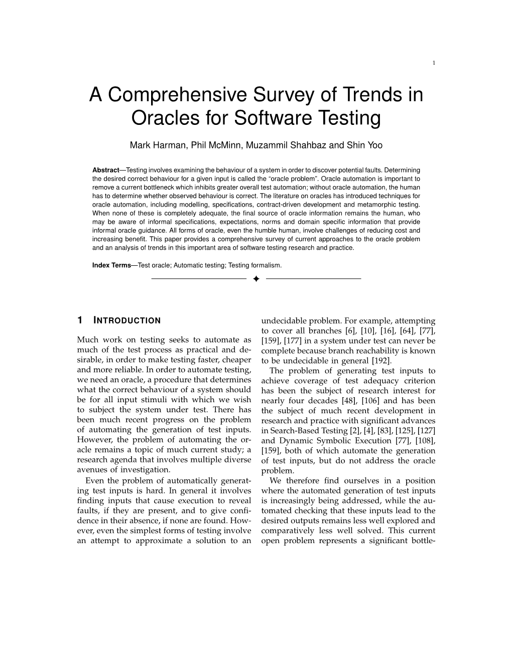 A Comprehensive Survey of Trends in Oracles for Software Testing