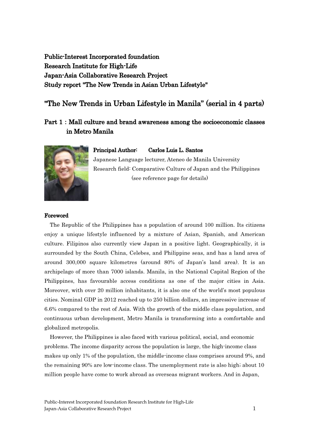 Part 1：Mall Culture and Brand Awareness Among the Socioeconomic Classes in Metro Manila