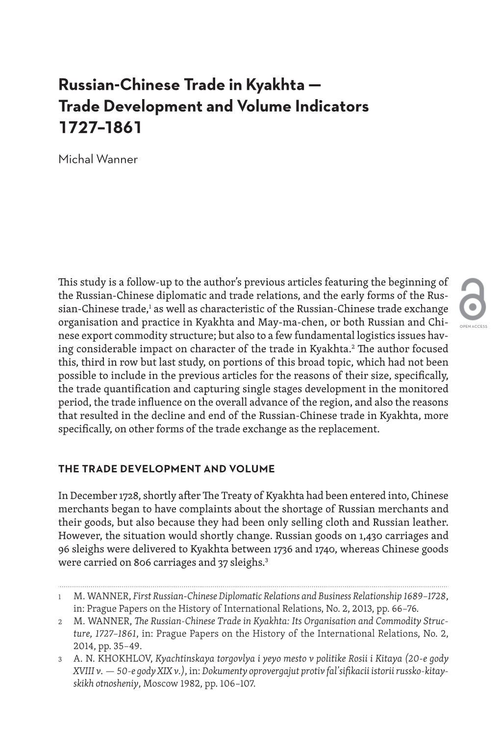 Russian-Chinese Trade in Kyakhta — Trade Development and Volume Indicators 1727–1861