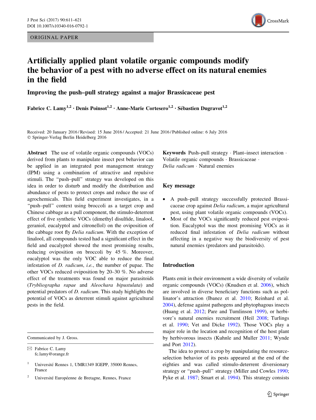 Artificially Applied Plant Volatile Organic Compounds Modify The