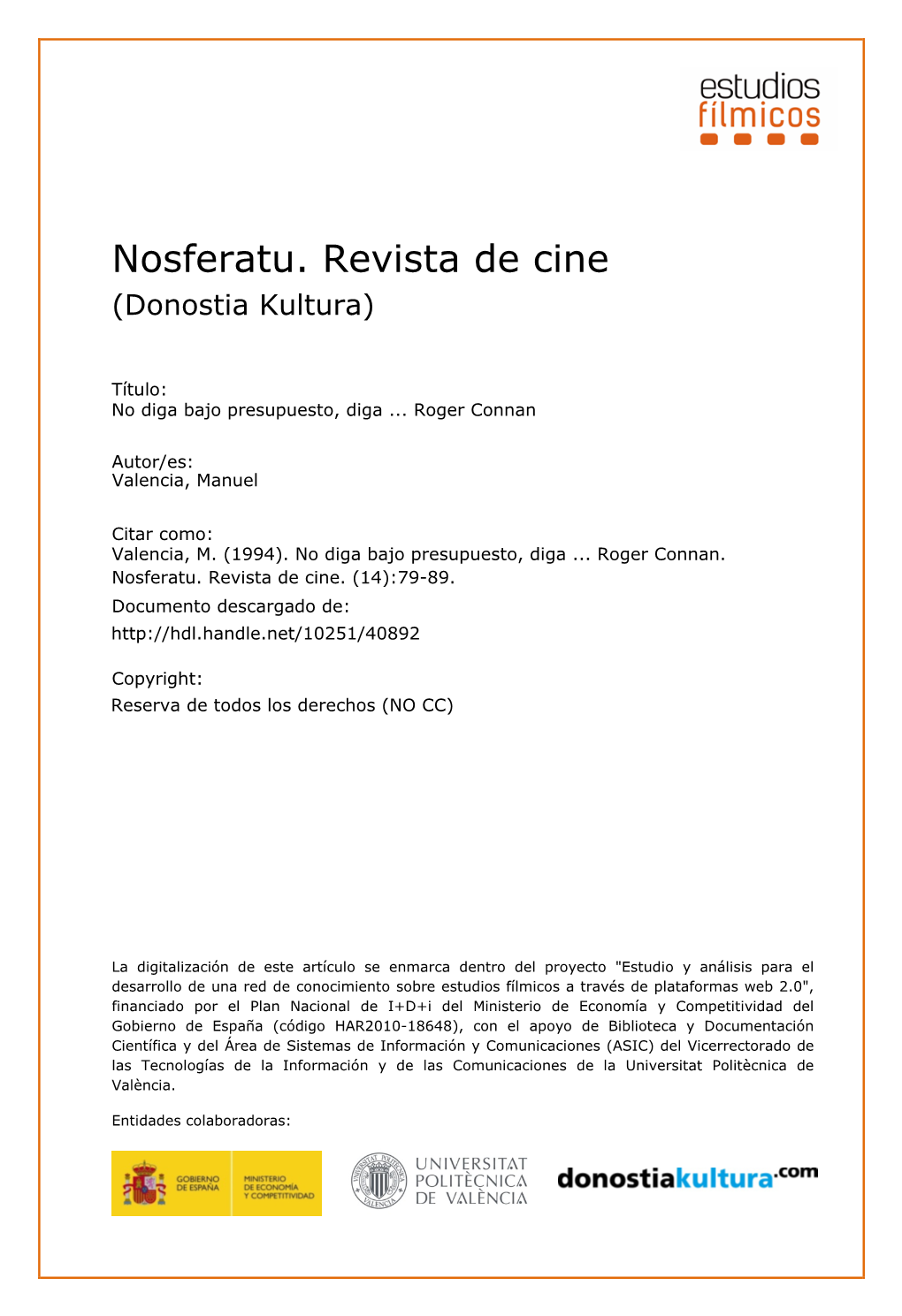 Nosferatu. Revista De Cine (Donostia Kultura)