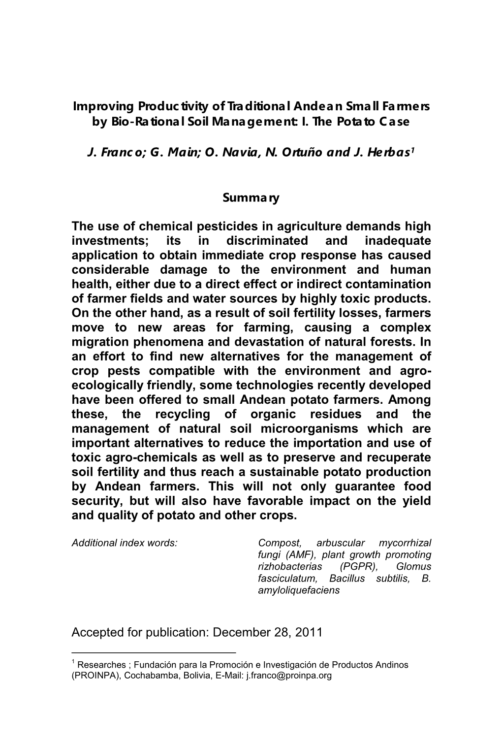 Improving Productivity of Small Peri-Urban Farmers by Bio-Rational Soil Management