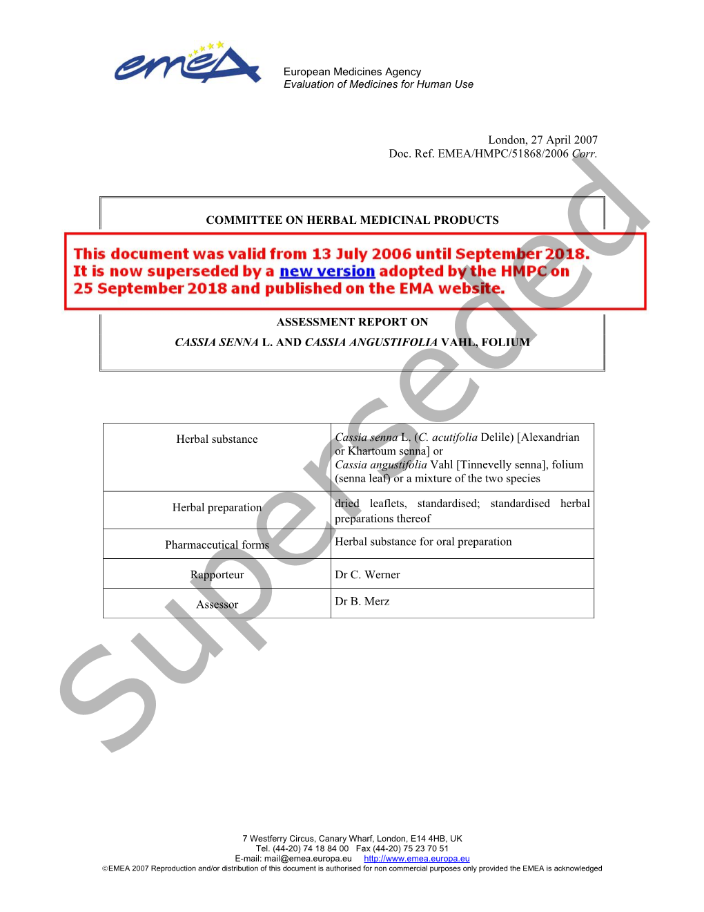 Assessment Report on Cassia Senna L