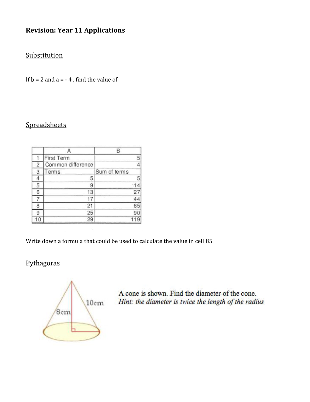 Revision: Year 11 Applications