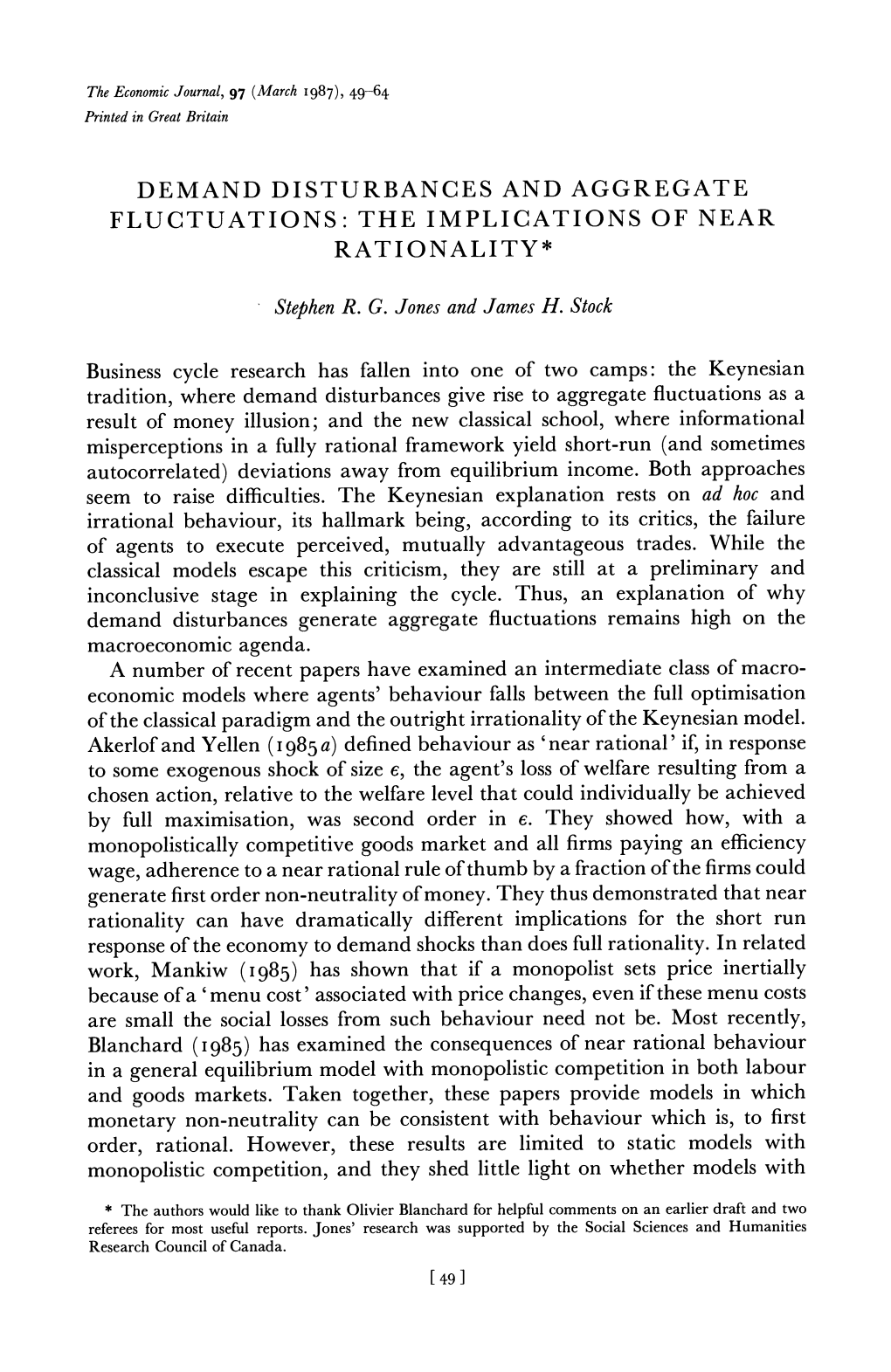 Demand Disturbances and Aggregate Fluctuations: the Implications of Near Rationality*