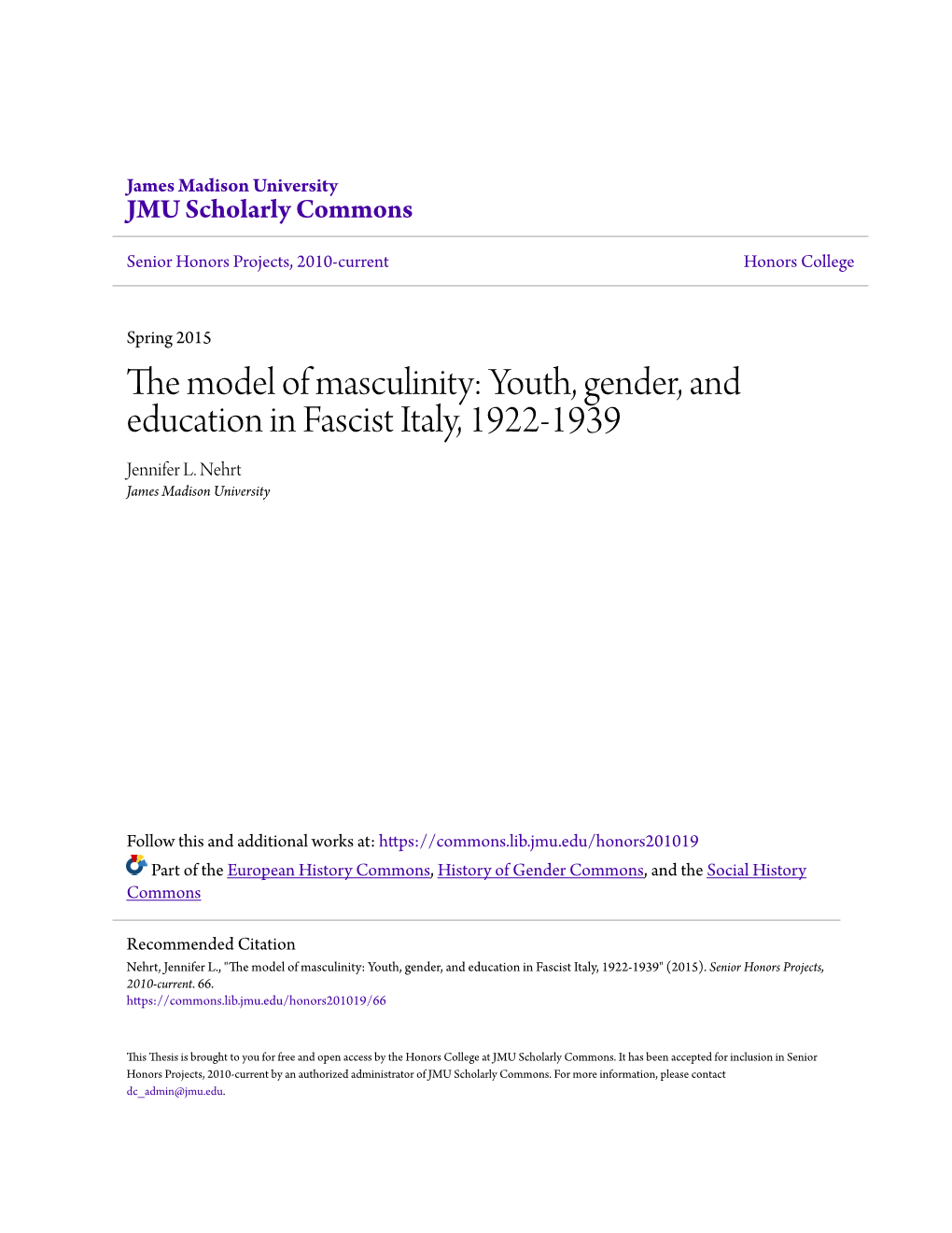 Youth, Gender, and Education in Fascist Italy, 1922-1939 Jennifer L