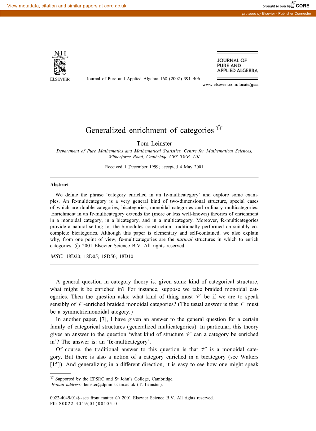 Generalized Enrichment of Categories