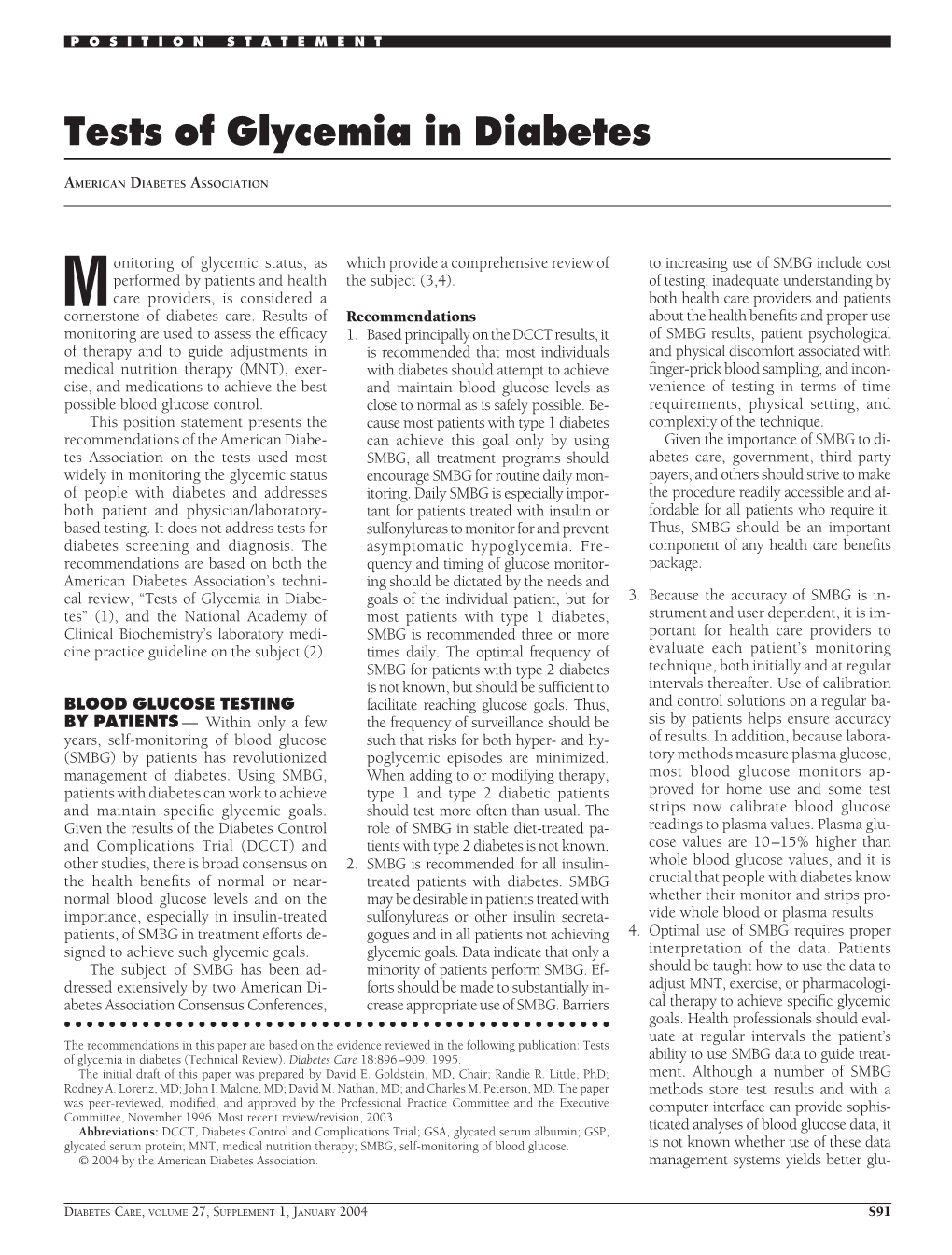 Tests of Glycemia in Diabetes